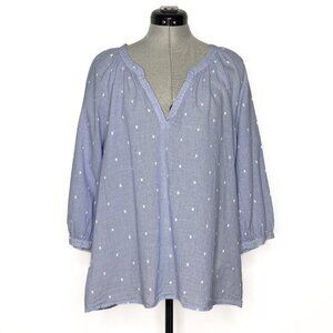 Old Navy Blue and White V-Neck Peasant Blouse - Extra Large